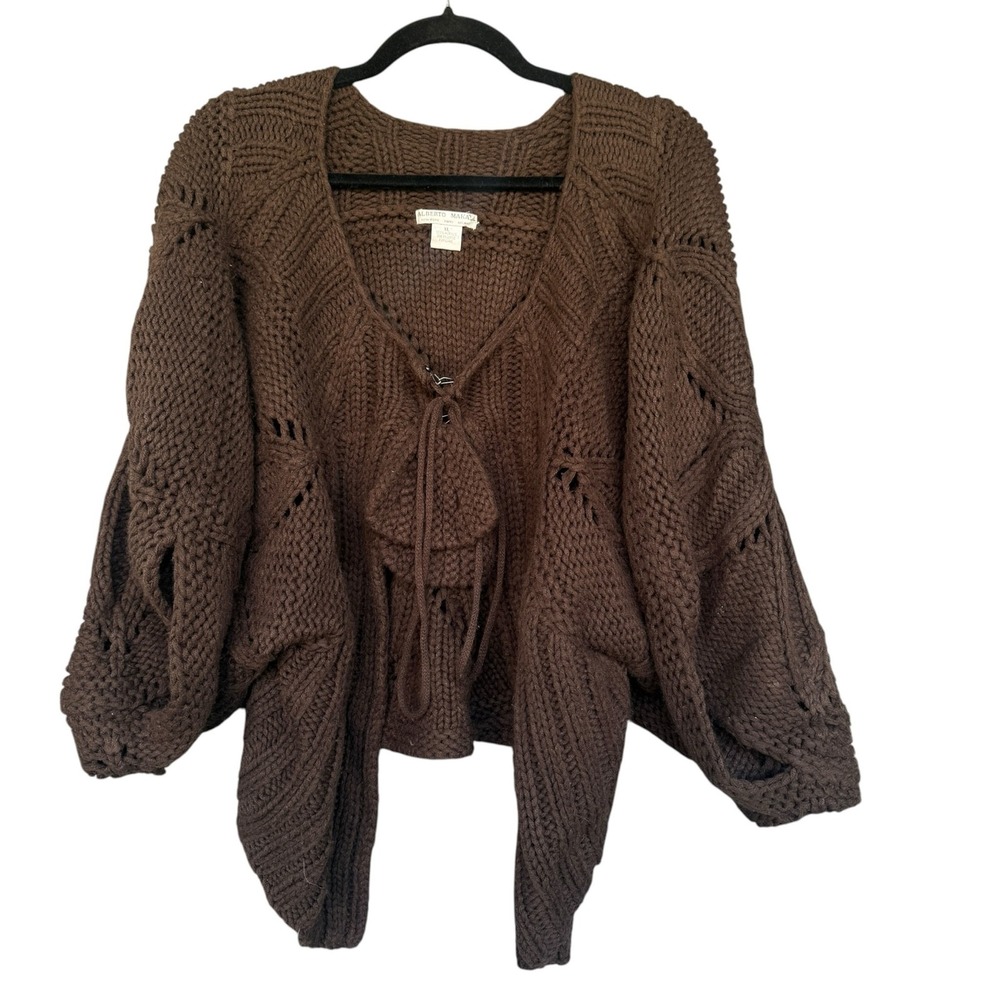 Alberto Makali Cardigan Sweater Womens XL Brown Chunky Knit Open Front Boho